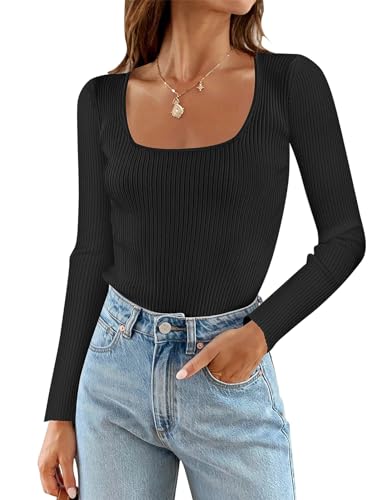 Minetom Damen Pullover Slim Fit Strickpullover Einfabrig Langarm U/V-Ausschnitt Strickwaren Tops Elegant Sexy Pulli Warm Langarmshirt Sweatshirt Tunika Herbst Basic Oberteile A Schwarz L von Minetom