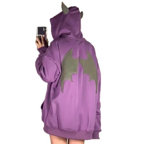 Minetom Damen Pullover Teenager Mädchen Kawaii Hoodie Herbst Halloween Kapuzenpullover Reißverschluss Pulli Sweatshirt Kapuze Y2K Gothic Outerwear Oberteile B Violett M von Minetom