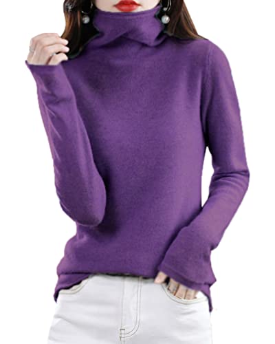 Minetom Damen Pullover Wolle Rollkragenpullover Strickpullover Elegant Herbst Winter Pulli Langarm Oberteile Tops Dunkelviolett L von Minetom