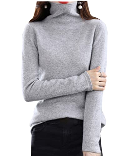 Minetom Damen Pullover Wolle Rollkragenpullover Strickpullover Elegant Herbst Winter Pulli Langarm Oberteile Tops Grau L von Minetom