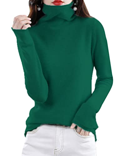 Minetom Damen Pullover Wolle Rollkragenpullover Strickpullover Elegant Herbst Winter Pulli Langarm Oberteile Tops Grün M von Minetom