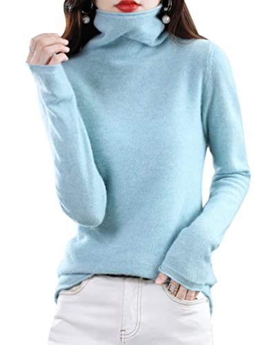 Minetom Damen Pullover Wolle Rollkragenpullover Strickpullover Elegant Herbst Winter Pulli Langarm Oberteile Tops Hellblau M von Minetom