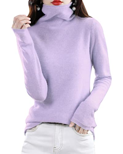 Minetom Damen Pullover Wolle Rollkragenpullover Strickpullover Elegant Herbst Winter Pulli Langarm Oberteile Tops Violett M von Minetom