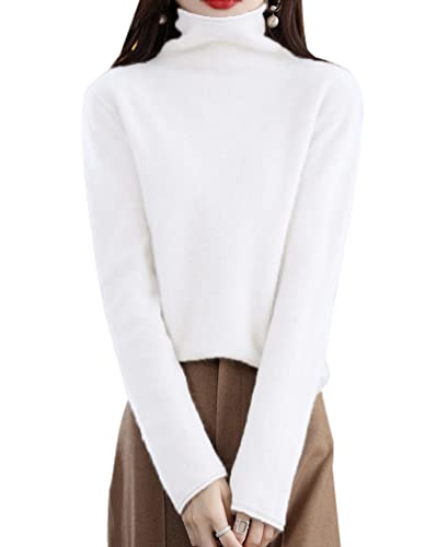 Minetom Damen Pullover Wolle Rollkragenpullover Strickpullover Elegant Herbst Winter Pulli Langarm Oberteile Tops Weiß M von Minetom