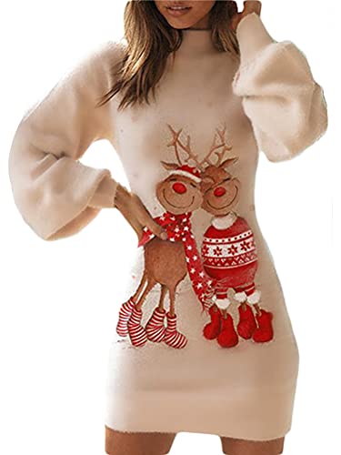 Minetom Damen Pulloverkleid Tunika Weihnachtsdruck Kleid V-Ausschnitt Langarm Rollkragen Minikleid Pullikleid Weihnachtskleid C Khaki 2 L Minetom Damen Pulloverkleid Tunika Weihnachtsdruck Kleid V-Ausschnitt Langarm Rollkragen Minikleid Pullikleid Weihnachtskleid C Khaki 2 L von Minetom