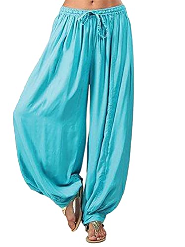 Minetom Damen Pumphose Haremshose Yoga Hose Leichte Sommerhose Sporthose Yogahose Locker Baggy Strandhose Pluderhose Freizeithose Blau 3XL von Minetom