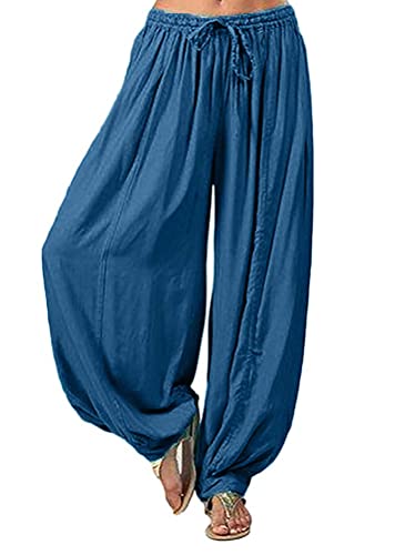 Minetom Damen Pumphose Haremshose Yoga Hose Leichte Sommerhose Sporthose Yogahose Locker Baggy Strandhose Pluderhose Freizeithose Marine XL von Minetom