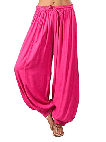 Minetom Damen Pumphose Haremshose Yoga Hose Leichte Sommerhose Sporthose Yogahose Locker Baggy Strandhose Pluderhose Freizeithose Rose 3XL von Minetom