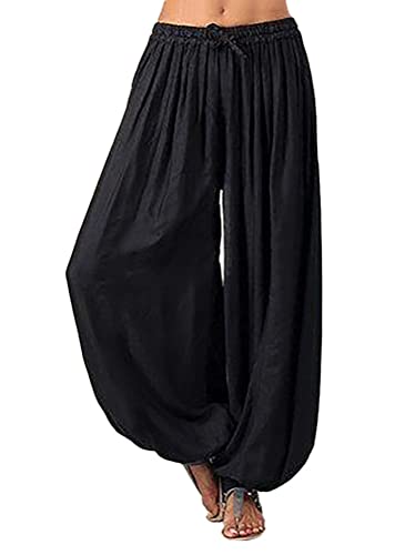 Minetom Damen Pumphose Haremshose Yoga Hose Leichte Sommerhose Sporthose Yogahose Locker Baggy Strandhose Pluderhose Freizeithose Schwarz XL von Minetom