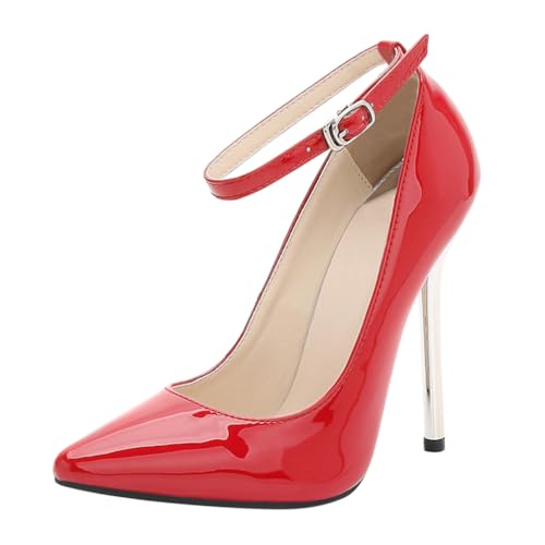 Minetom Damen Pumps High Heels Spitz Stiletto Lackleder Riemchen Schuhe Abendschuhe Absatzschuhe Elegant Hochzeit Hoher Absatz Party Schuhe A Rot 43 EU von Minetom