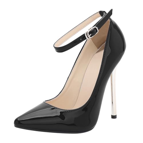 Minetom Damen Pumps High Heels Spitz Stiletto Lackleder Riemchen Schuhe Abendschuhe Absatzschuhe Elegant Hochzeit Hoher Absatz Party Schuhe A Schwarz 40 EU von Minetom