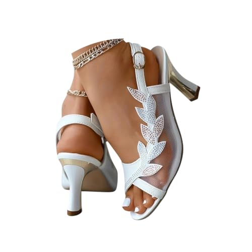 Minetom Damen Pumps Slingback Sandalen Pumps Kleid Partei Gericht Schuhe Mit Strass Offener Zeh Kitten Heel Hochzeit Sommerschuhe Brautschuhe A Weiß 37 EU von Minetom