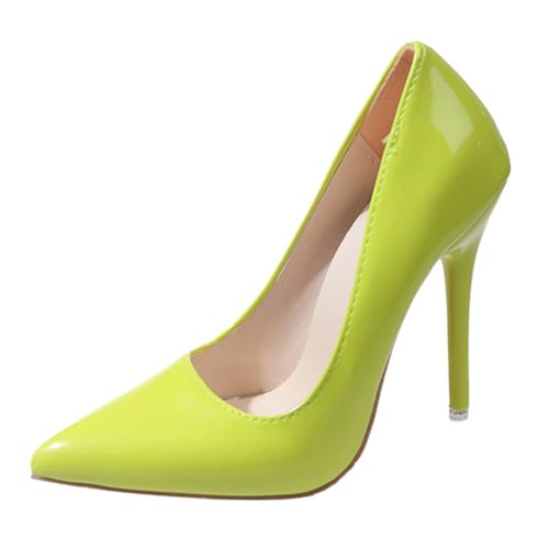 Minetom Damen Pumps Spitz Stiletto Lackleder Schuhe High Heels Abendschuhe Absatzschuhe Elegant Hochzeit Hoher Absatz Party Schuhe A Gelb 41 EU von Minetom