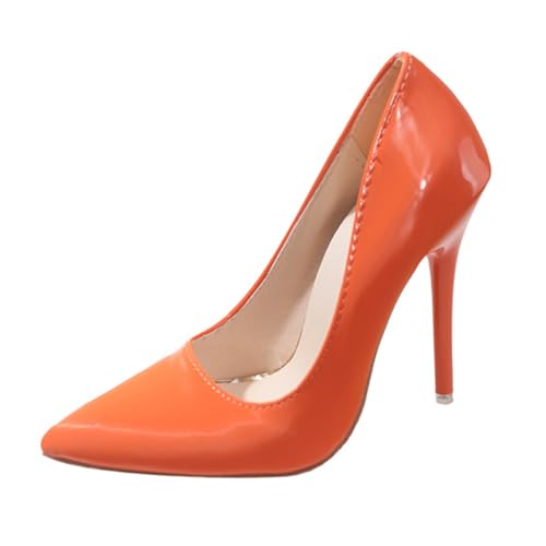 Minetom Damen Pumps Spitz Stiletto Lackleder Schuhe High Heels Abendschuhe Absatzschuhe Elegant Hochzeit Hoher Absatz Party Schuhe A Orange 43 EU von Minetom