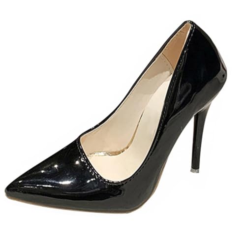 Minetom Damen Pumps Spitz Stiletto Lackleder Schuhe High Heels Abendschuhe Absatzschuhe Elegant Hochzeit Hoher Absatz Party Schuhe A Schwarz 43 EU von Minetom