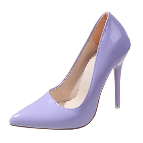 Minetom Damen Pumps Spitz Stiletto Lackleder Schuhe High Heels Abendschuhe Absatzschuhe Elegant Hochzeit Hoher Absatz Party Schuhe A Violett 36 EU von Minetom