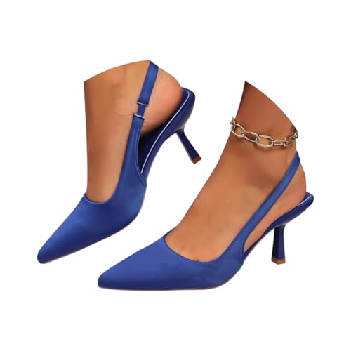 Minetom Damen Pumps Wildleder Sandale Spitze Geschlossener High Heels Perfekt Für Hochzeiten Und Partys Slingback Sandaletten A Blau 40 EU von Minetom