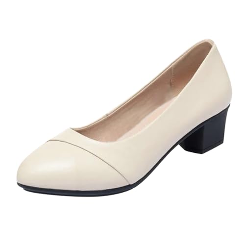Minetom Damen Pumps mit Blockabsatz Elegant Business Büro Arbeit Pumps Bequeme Abendschuhe Hochzeit Party Braut Schuhe A Beige 35 EU von Minetom