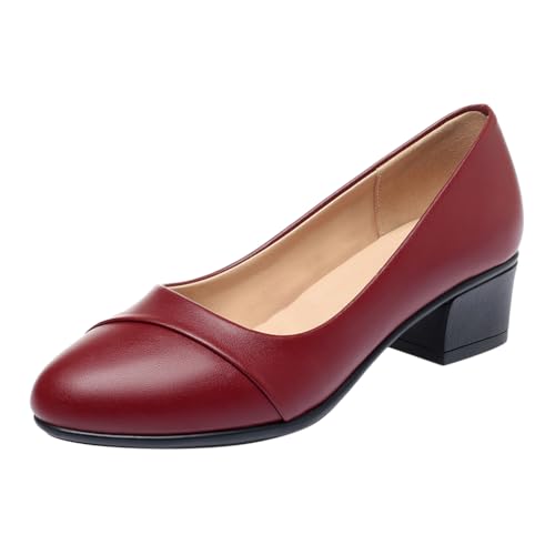 Minetom Damen Pumps mit Blockabsatz Elegant Business Büro Arbeit Pumps Bequeme Abendschuhe Hochzeit Party Braut Schuhe A Rot 35 EU von Minetom
