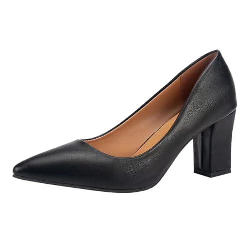 Minetom Damen Pumps mit Blockabsatz Elegant Business Büro Spitzenschuhe Abendschuhe High Heels Hochzeit Party Braut Schuhe A Schwarz 39 EU von Minetom