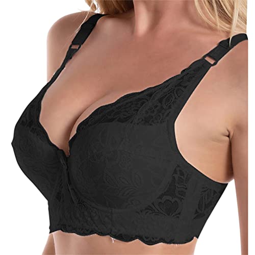 Minetom Damen Push Up BH mit Blumen Spitze Schalen Bügel BH Gepolstert Unterwäsch Bustier Dessous Top Schwarz 105B von Minetom