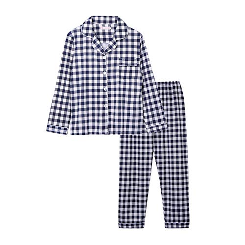 Minetom Damen Pyjama Set Schlafanzug Kariert mit Knopfleiste und Hemdkragen Zweiteiliges Nachtwäsche Leicht Langarm Shirt und Hosen Stil B 38 von Minetom