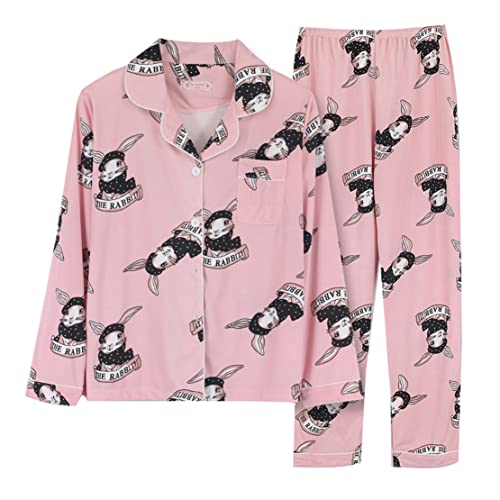 Minetom Damen Pyjama Set Schlafanzug Kariert mit Knopfleiste und Hemdkragen Zweiteiliges Nachtwäsche Leicht Langarm Shirt und Hosen Stil Y11 42 von Minetom