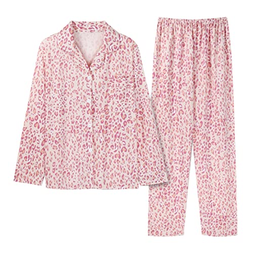 Minetom Damen Pyjama Set Schlafanzug Kariert mit Knopfleiste und Hemdkragen Zweiteiliges Nachtwäsche Leicht Langarm Shirt und Hosen Stil Y14 42 von Minetom