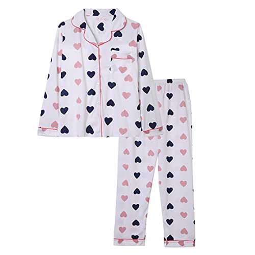 Minetom Damen Pyjama Set Schlafanzug Kariert mit Knopfleiste und Hemdkragen Zweiteiliges Nachtwäsche Leicht Langarm Shirt und Hosen Stil Y23 40 von Minetom