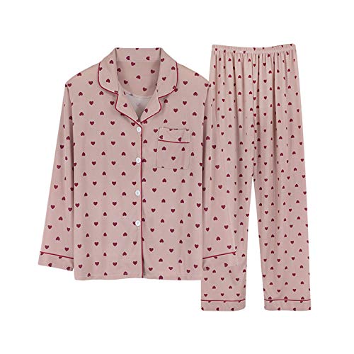 Minetom Damen Pyjama Set Schlafanzug Polka Dots mit Knopfleiste und Hemdkragen Zweiteiliges Nachtwäsche Leicht Langarm Shirt und Hosen Stil E 34 von Minetom