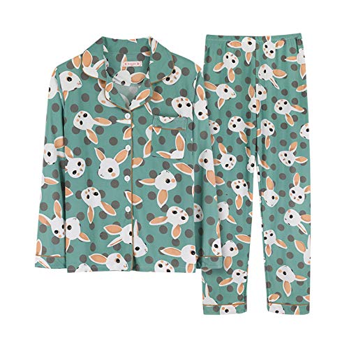 Minetom Damen Pyjama Set Schlafanzug Tierdruck mit Knopfleiste und Hemdkragen Zweiteiliges Nachtwäsche Leicht Langarm Shirt und Hosen Stil K 40 von Minetom