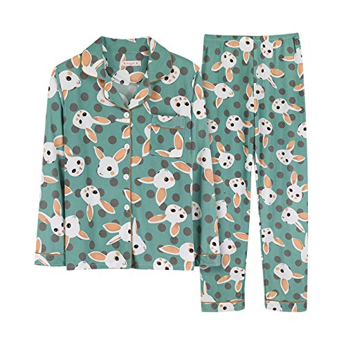 Minetom Damen Pyjama Set Schlafanzug Tierdruck mit Knopfleiste und Hemdkragen Zweiteiliges Nachtwäsche Leicht Langarm Shirt und Hosen Stil K 42 von Minetom