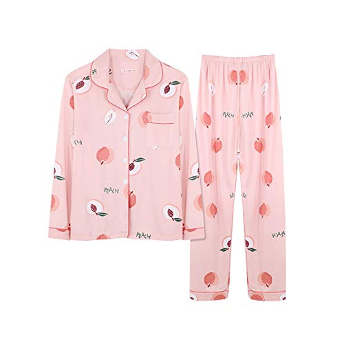 Minetom Damen Pyjama Set Schlafanzug mit Knopfleiste und Hemdkragen Zweiteiliges Nachtwäsche Leicht Langarm Shirt und Hosen Stil G 34 von Minetom