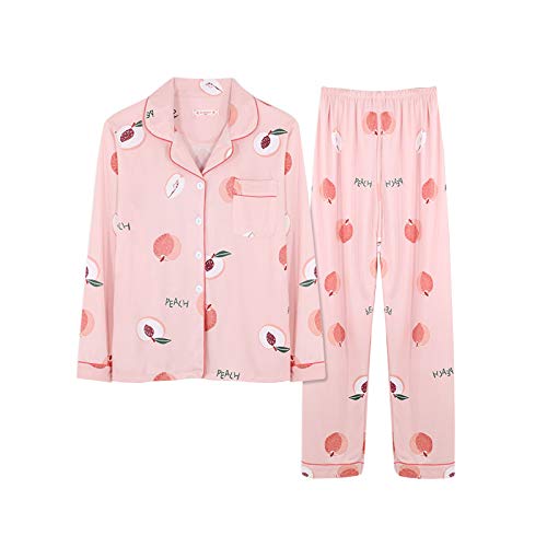 Minetom Damen Pyjama Set Schlafanzug mit Knopfleiste und Hemdkragen Zweiteiliges Nachtwäsche Leicht Langarm Shirt und Hosen Stil G 38 von Minetom