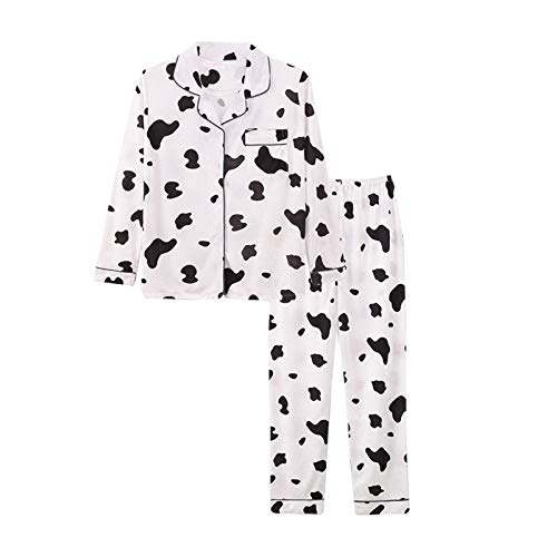 Minetom Damen Pyjama Set Schlafanzug mit Knopfleiste und Hemdkragen Zweiteiliges Nachtwäsche Leicht Langarm Shirt und Hosen Stil H 40 von Minetom