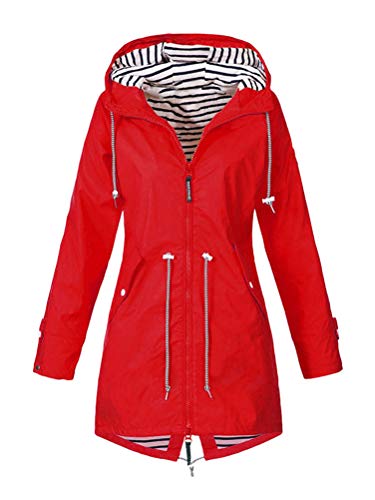 Minetom Damen Regenjacke Leicht Jacke Windbreaker Mit Kapuze Outdoorjacke Winddicht Wasserdicht Regenparka Winddicht Atmungsaktiv Regenmantel Outdoor Sportjacke Mantel B Rot 5XL von Minetom