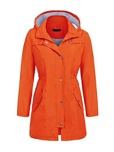 Minetom Damen Regenjacke Leicht Jacke Windbreaker Mit Kapuze Outdoorjacke Winddicht Wasserdicht Regenparka Winddicht Atmungsaktiv Regenmantel Outdoor Sportjacke Mantel D Orange XXL von Minetom