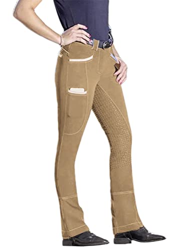 Minetom Damen Reithose Reitleggings Silikon Vollbesatz Reithose mit Handytasche und Elastischem Beinabschluss Für Reitschule Reitsport Reitleggins B Braun XL von Minetom