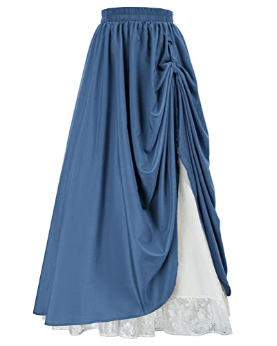 Minetom Damen Renaissance Rock Mit Rüsche Und Spitzensaum Hohe Taille A-Linie Rock Viktorianisch Mittelalter Vintage Langer Rock C Blau XS von Minetom
