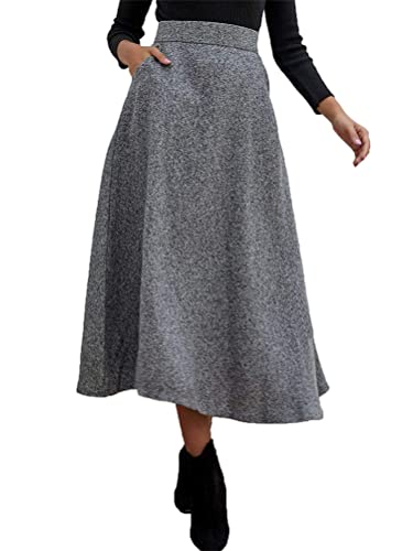 Minetom Damen Rock Kariert Midi Rock Rockabilly Vintage Retro Röcke Freizeitrock Lang Hohe Taille A Linie Skirt Partyrock A Grau XXL von Minetom