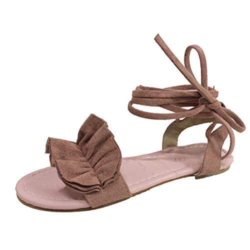 Minetom Damen Römische Sandalen Mode Beiläufige Strand Sommer Flache Schuhe Boho Riemchen Elegant Blume Peep Toe Sandals Pink 43 EU von Minetom