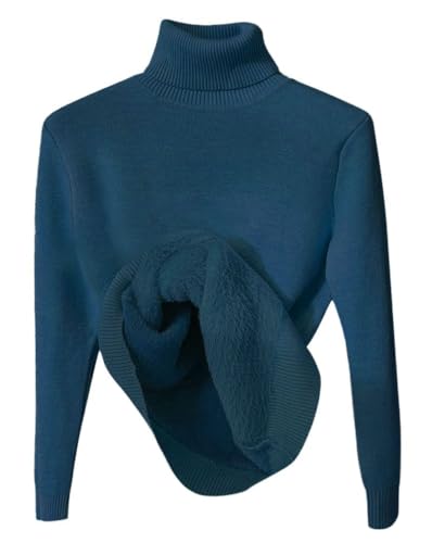 Minetom Damen Rollkragenpullover Herbst Winter Strickpullover Casual Langarm Innenfleece Thermo Oberteil Grobstrick Pulli Weich Warm Basic Pullover Tops A Blau XS von Minetom