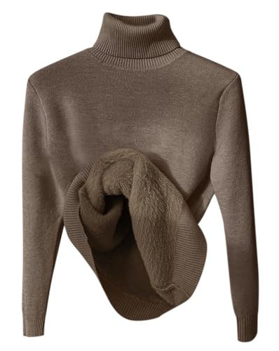 Minetom Damen Rollkragenpullover Herbst Winter Strickpullover Casual Langarm Innenfleece Thermo Oberteil Grobstrick Pulli Weich Warm Basic Pullover Tops A Braun L von Minetom