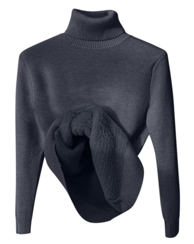 Minetom Damen Rollkragenpullover Herbst Winter Strickpullover Casual Langarm Innenfleece Thermo Oberteil Grobstrick Pulli Weich Warm Basic Pullover Tops A Schwarz L von Minetom