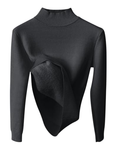 Minetom Damen Rollkragenpullover Herbst Winter Strickpullover Casual Langarm Innenfleece Thermo Oberteil Grobstrick Pulli Weich Warm Basic Pullover Tops B Schwarz M von Minetom
