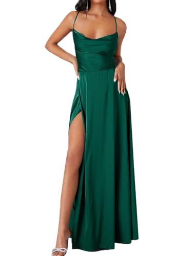 Minetom Damen Rückenfrei Maxikleid Spaghettiträger Partykleid Ärmellos Lange Kleider Figurbetontes Abend Club Kleid mit Schlitz E Grün XS von Minetom