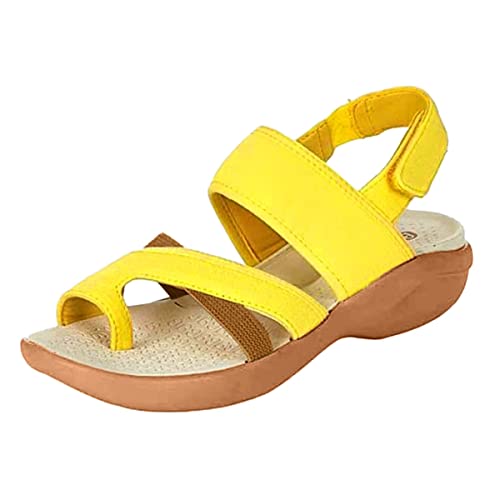 Minetom Damen Sandalen Bequem Flach Klettverschluss Sandaletten Sommer Vintage Sport Schuhe Ultraleichte Tennisschuhe Stretch Wandersandalen A Gelb 40 EU von Minetom