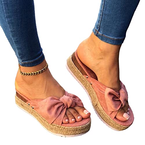 Minetom Damen Sandalen Bowknot Sandalen Webschuhe Bowknot Platform Sandalen Offener Zeh Plateau Pantoletten Sommerschuhe Sommerschuhe Sommerpantoffeln B Rosa 39 EU von Minetom