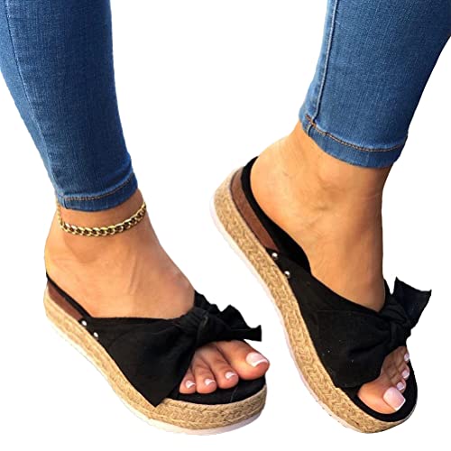 Minetom Damen Sandalen Bowknot Sandalen Webschuhe Bowknot Platform Sandalen Offener Zeh Plateau Pantoletten Sommerschuhe Sommerschuhe Sommerpantoffeln B Schwarz 40 EU von Minetom