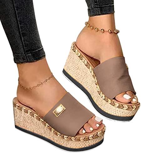 Minetom Damen Sandalen Casual Sommersandale Wedge Peep Toe High Heel Plattform Pantoletten Plateau Pantoletten Anti Skid Sandalen Flache Schuhe Strandsandalen Anti Rutsch Sandalen A Braun 36 EU von Minetom